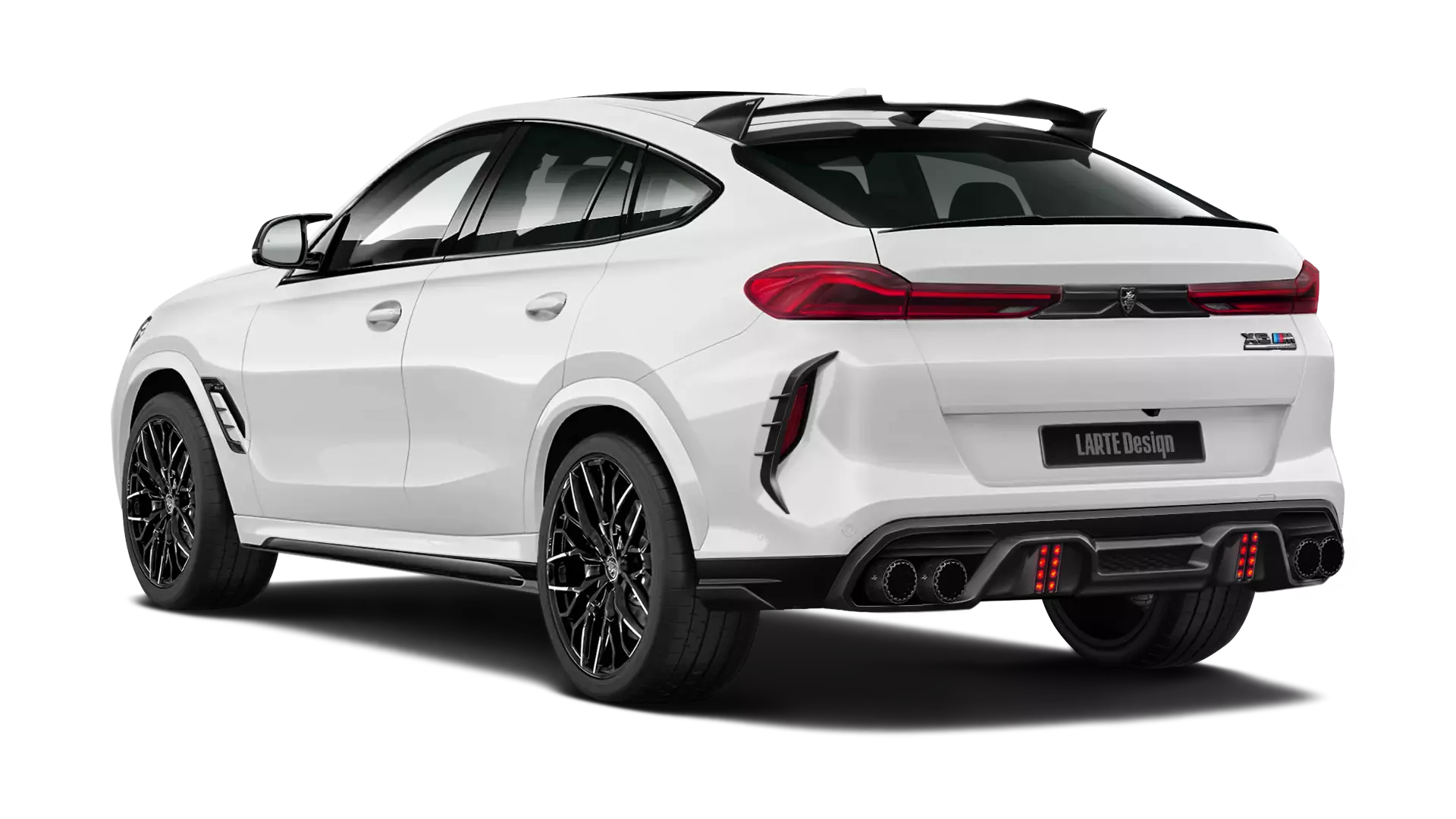 BMW X6M F96 with painted body kit: rear view shown in Mineral White