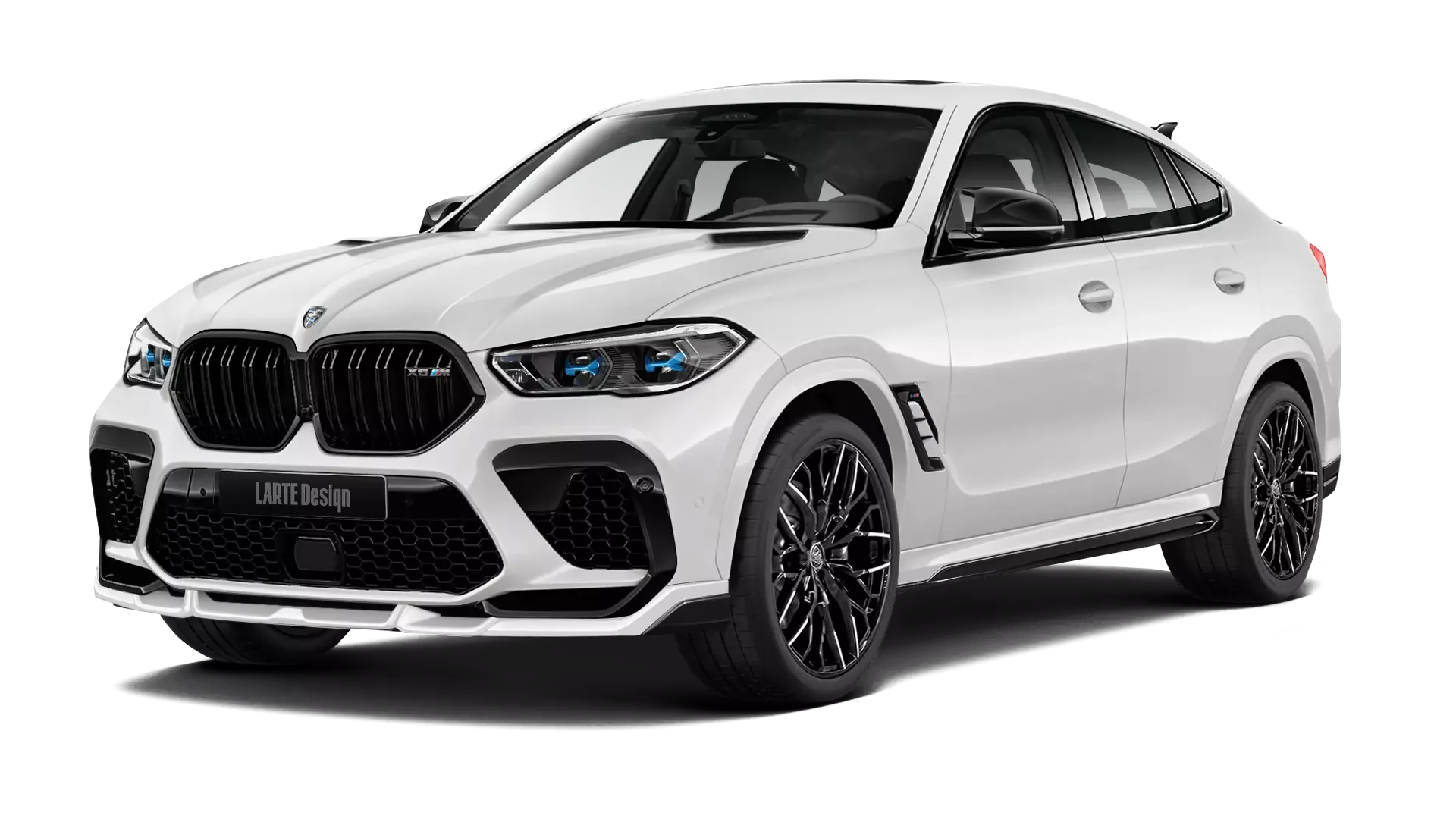 BMW X6M F96 with painted body kit: front view shown in Snow White