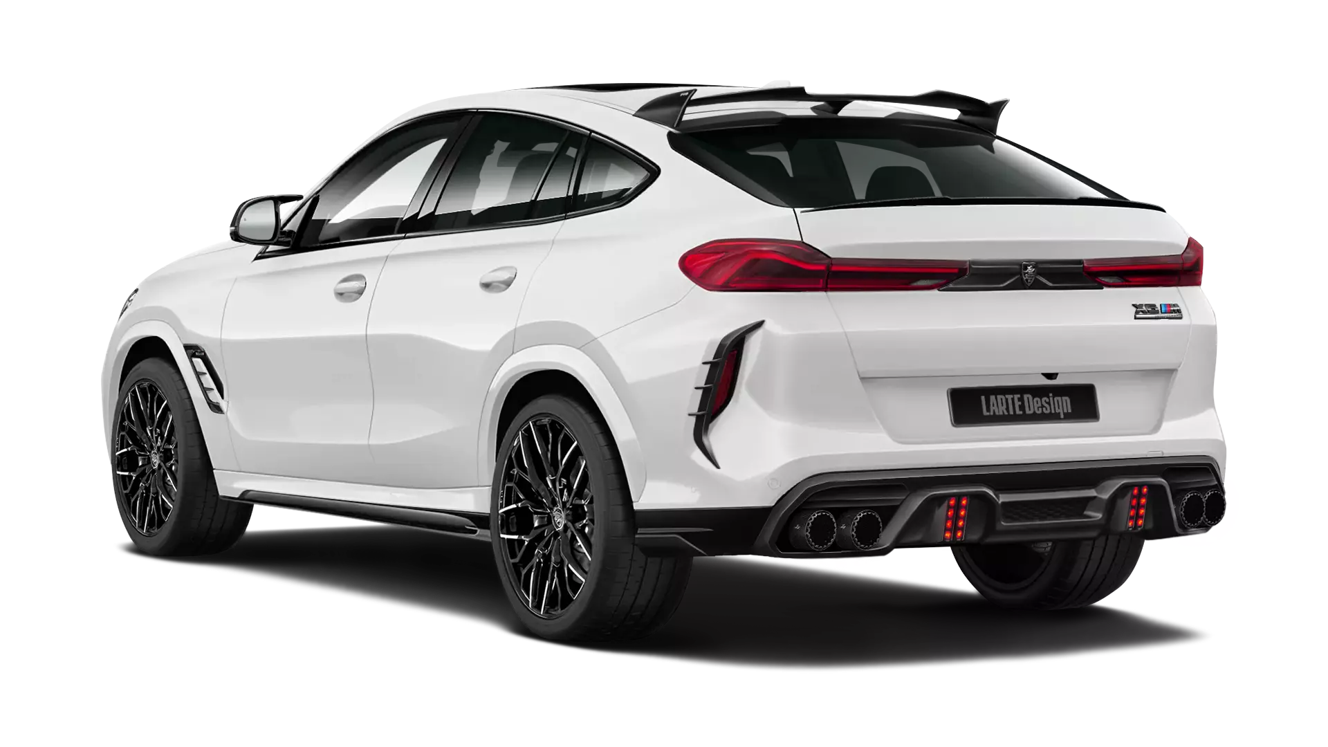 BMW X6M F96 with painted body kit: rear view shown in Snow White
