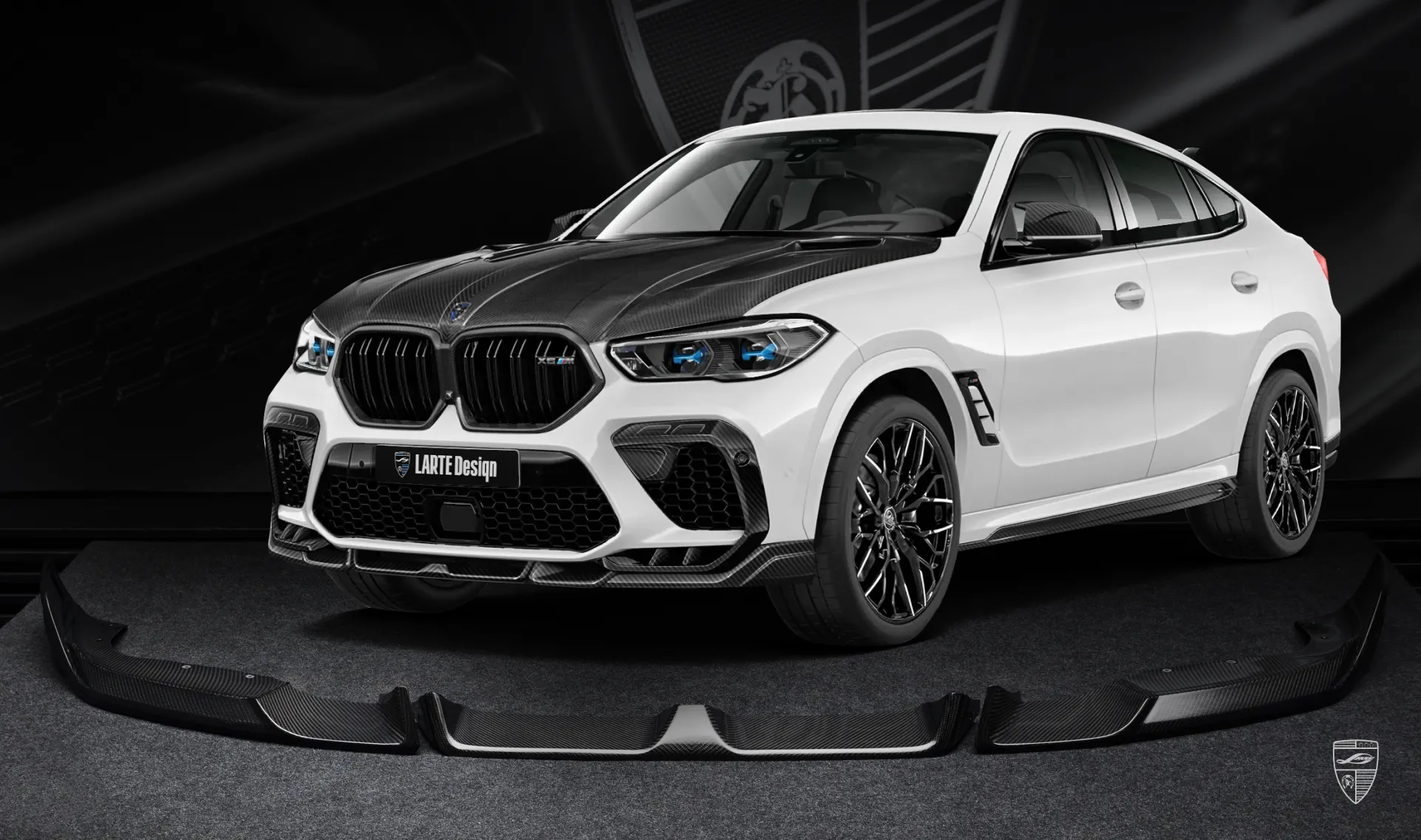 Front bumper lip upgrade for the luxury car BMW X6M F96 Competition from LARTE Design