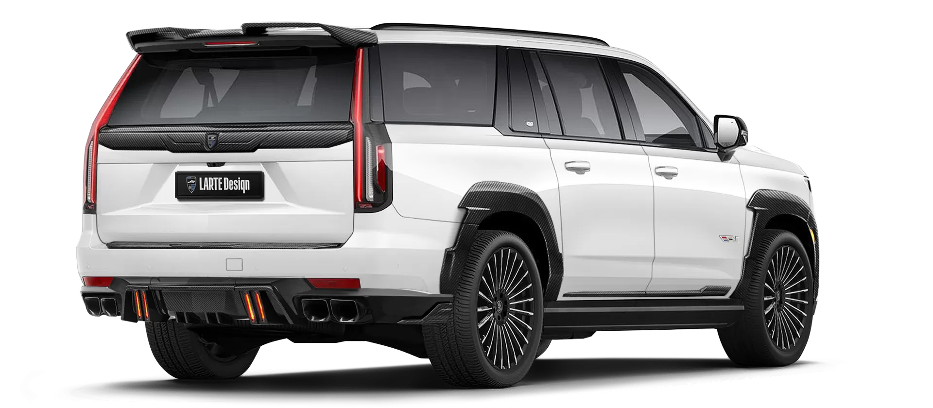 Cadillac Escalade-V / V-ESV with carbon body kit: back view shown in Crystal White Tricoat