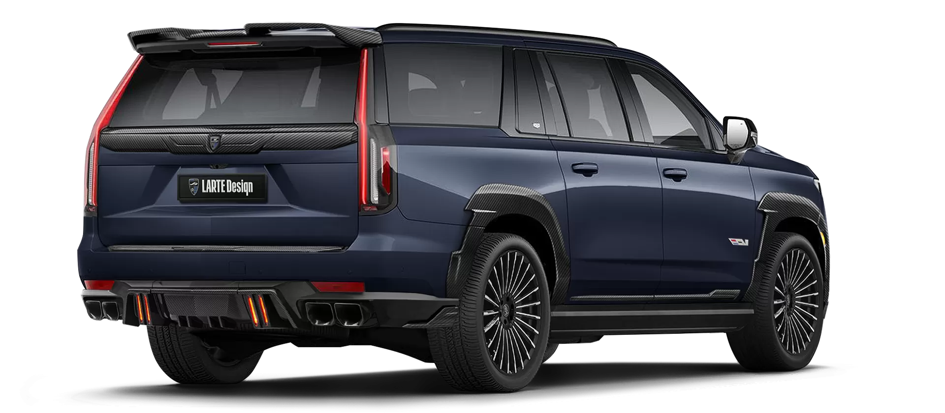 Cadillac Escalade-V / V-ESV with carbon body kit: back view shown in Dark Moon Blue
