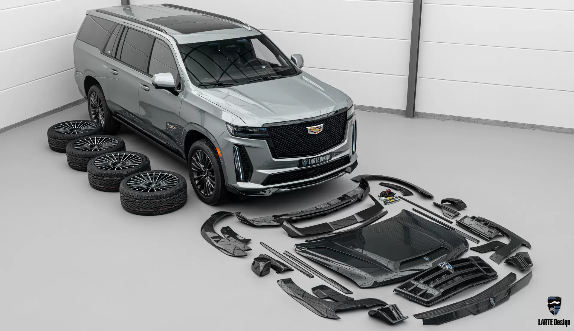 Carbon fiber body kit for Cadillac Escalade-V ESV in the LARTE Design studio