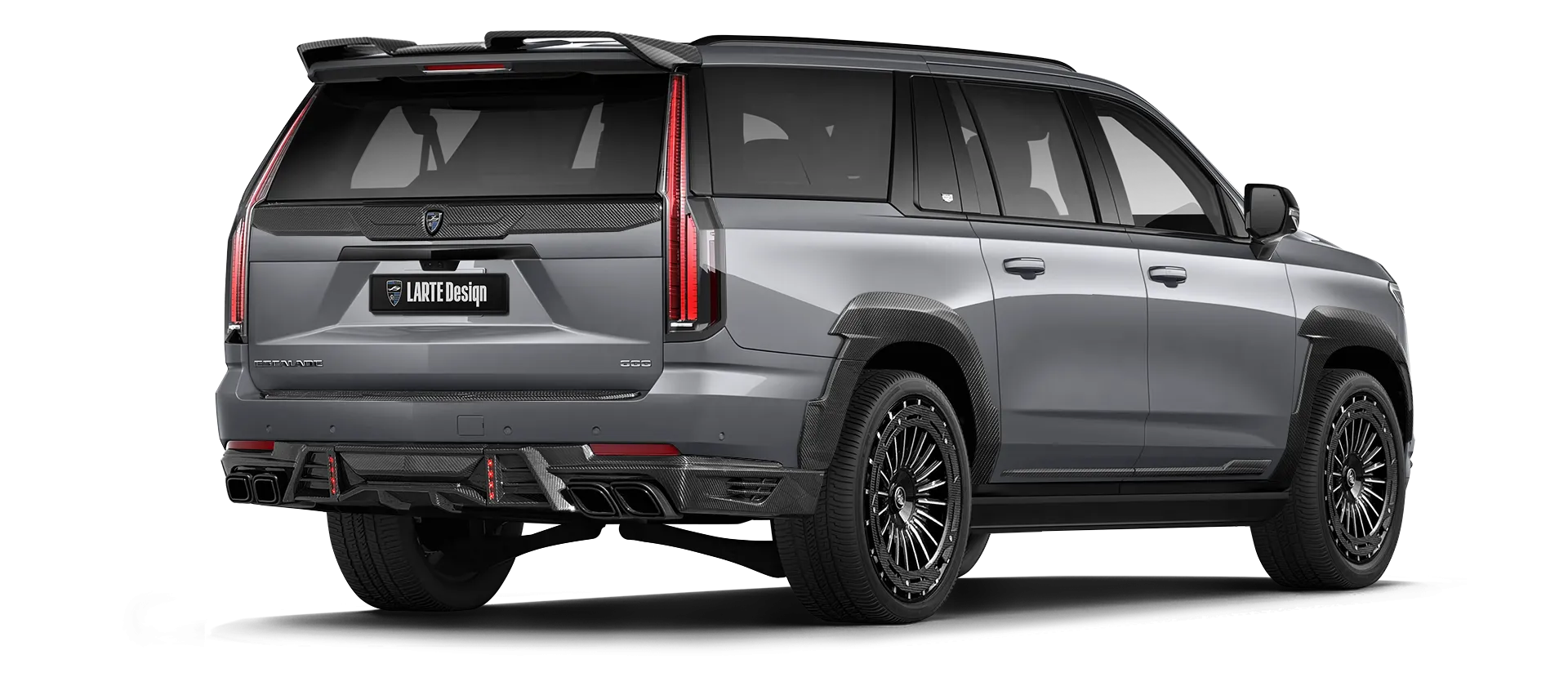 Cadillac Escalade 600mit Karbon-Rückansicht in Argentsilber Metallic Cadillac Escalade 600 mit Karbon-Karosserie-Kit: Rückansicht in Argentsilber Metallic