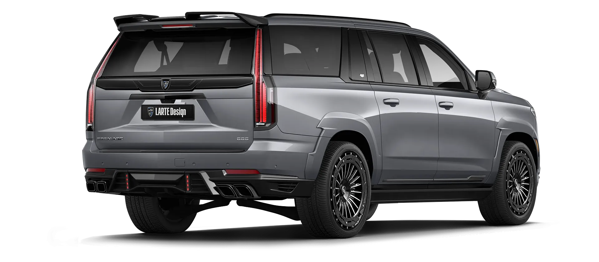 Cadillac Escalade 600 mit lackierte Rückansicht in Argentsilber Metallic Cadillac Escalade 600 mit lackiertem Karosserie-Kit: Rückansicht in Argentsilber Metallic