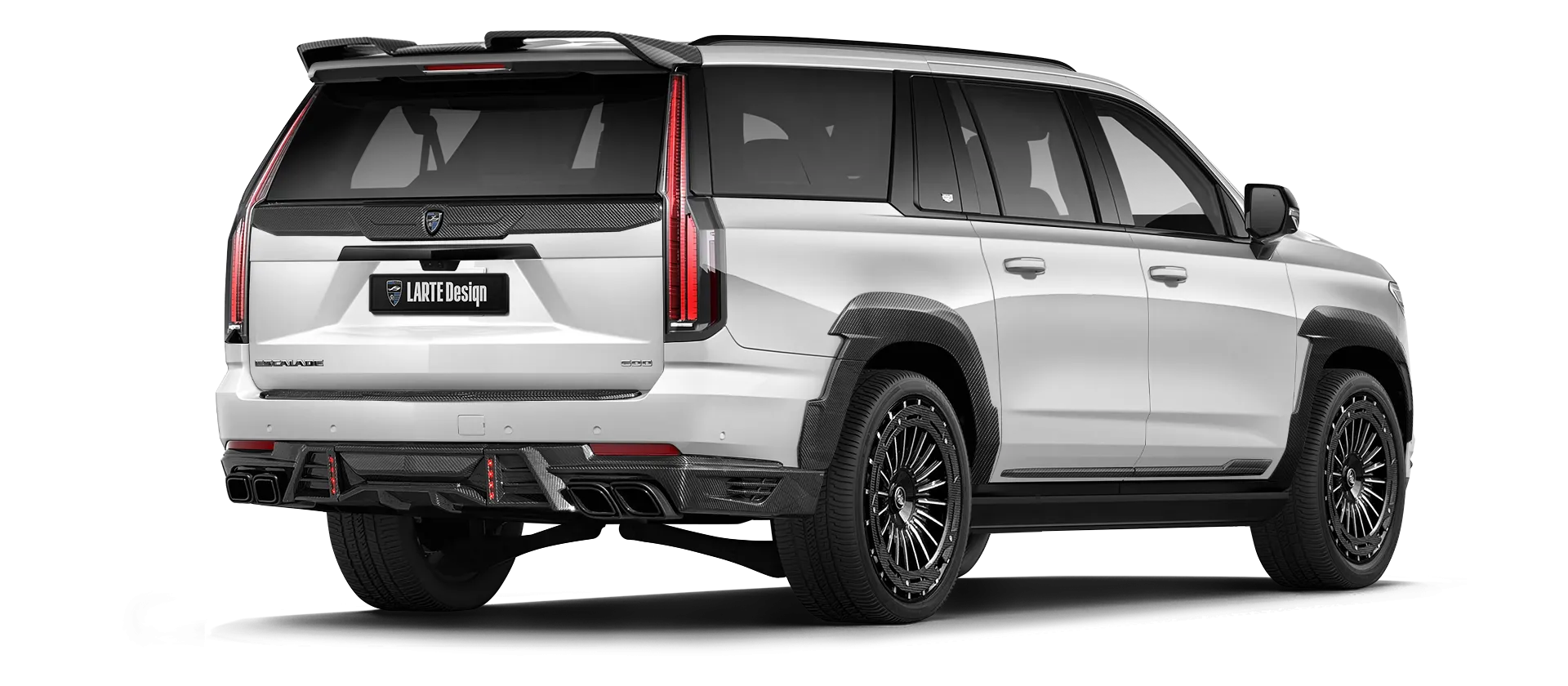 Cadillac Escalade 600mit Karbon-Rückansicht in Kristallweiß Tricoat Cadillac Escalade 600 mit Karbon-Karosserie-Kit: Rückansicht in Kristallweiß Tricoat