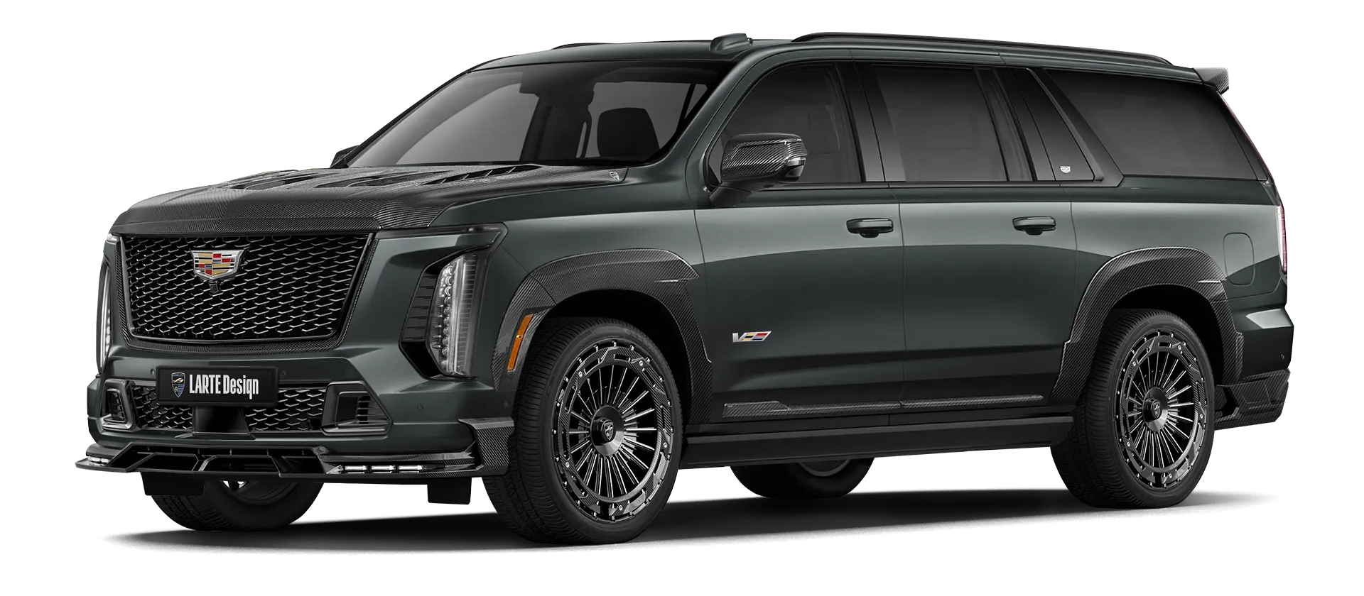 CADILLAC ESCALADE V V ESV 2024-2026 mit Karbon-Karosserie-Kit: Frontansicht in Aegeon Stone