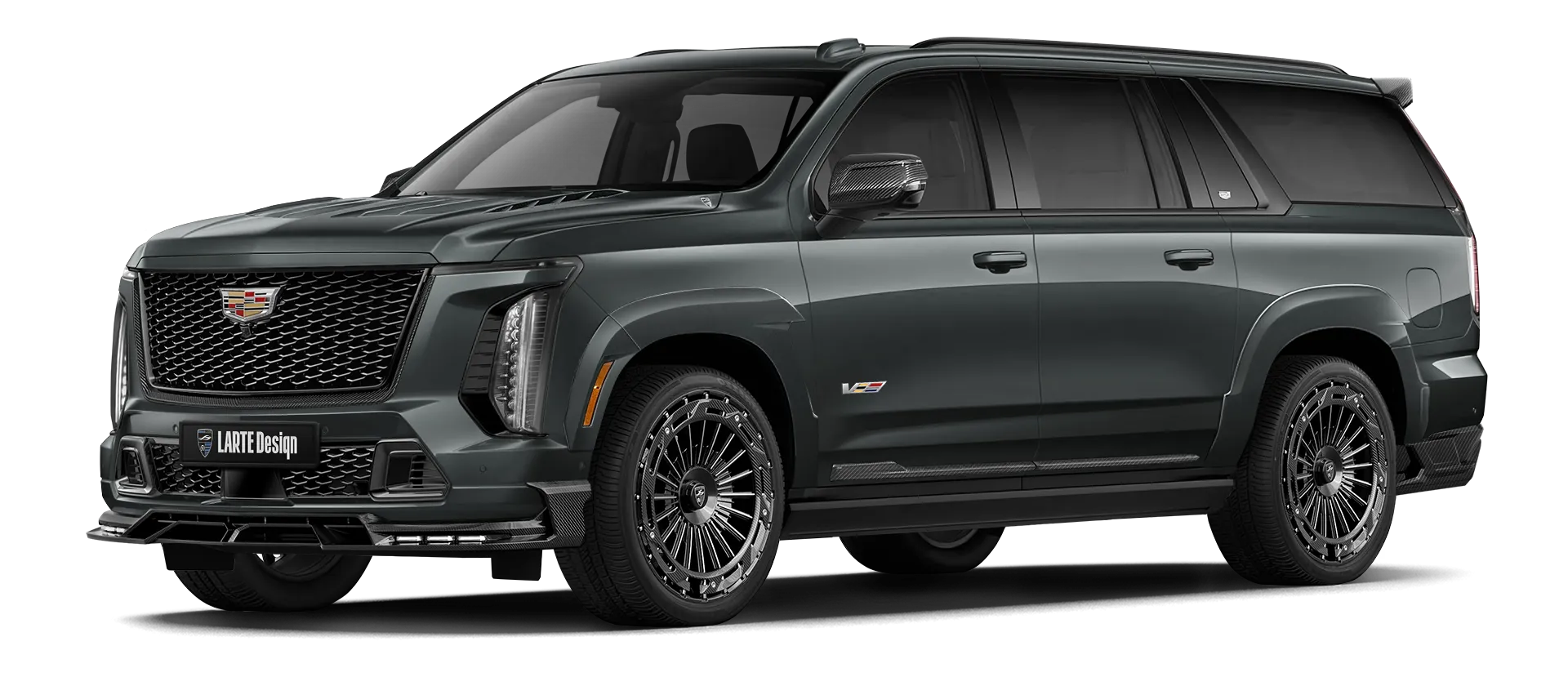 CADILLAC ESCALADE V V ESV 2024-2026 mit lackiertem Karosserie-Kit: Frontansicht in Aegeon Stone
