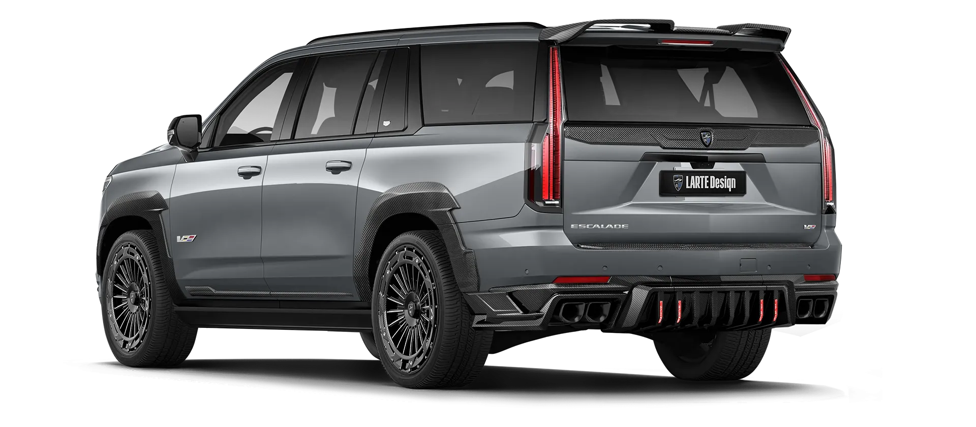 CADILLAC ESCALADE V V ESV 2024-2026 mit Karbon-Karosserie-Kit: Rückansicht in Argent Silver