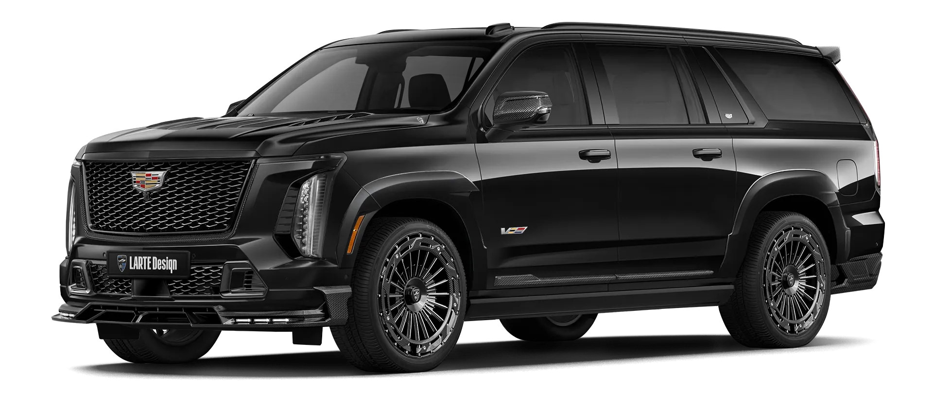 CADILLAC ESCALADE V V ESV 2024-2026 mit lackiertem Karosserie-Kit: Frontansicht in Black Raven