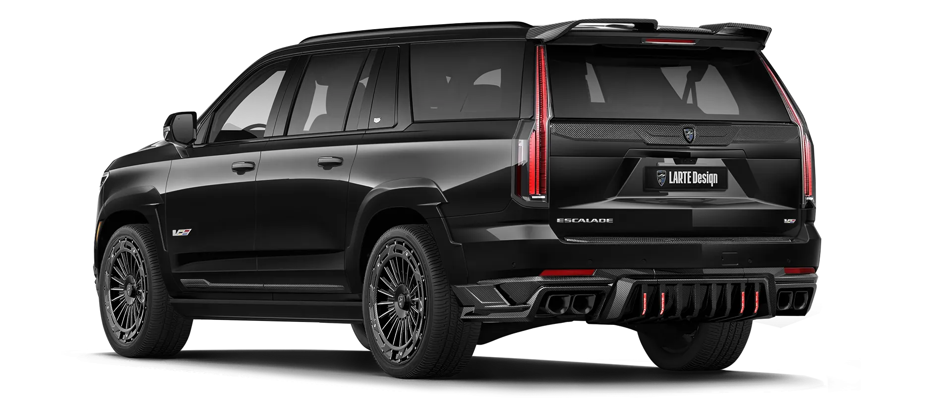 CADILLAC ESCALADE V V ESV 2024-2026 mit lackiertem Karosserie-Kit: Rückansicht in Black Raven