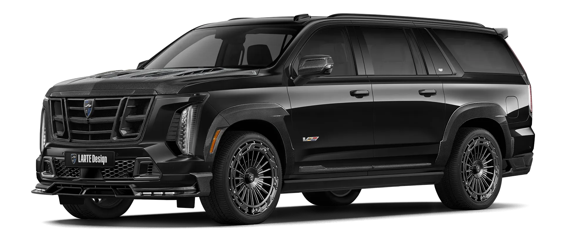 CADILLAC ESCALADE V V ESV 2024-2026 mit Karbon-Karosserie-Kit: Frontansicht in Black Raven