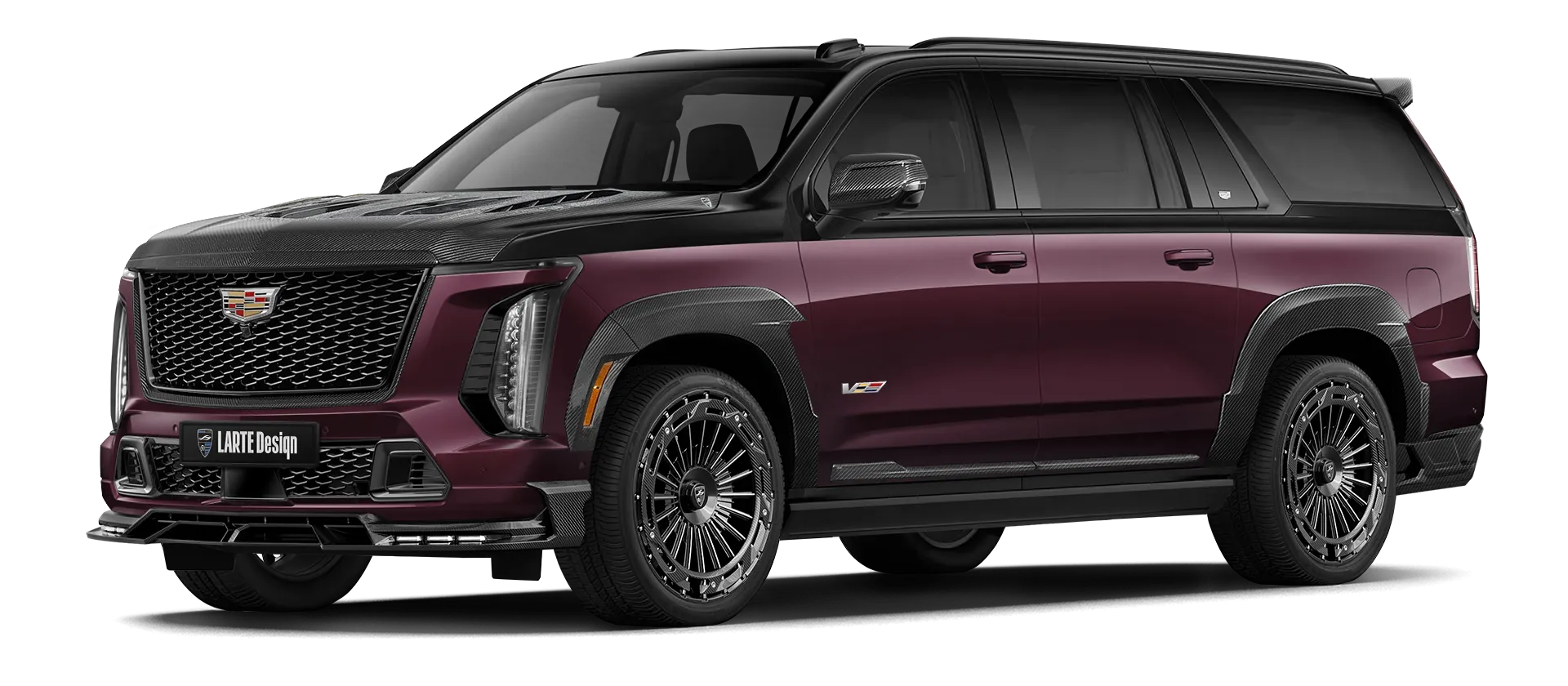 CADILLAC ESCALADE V V ESV 2024-2026 mit Karbon-Karosserie-Kit: Frontansicht in Bordo