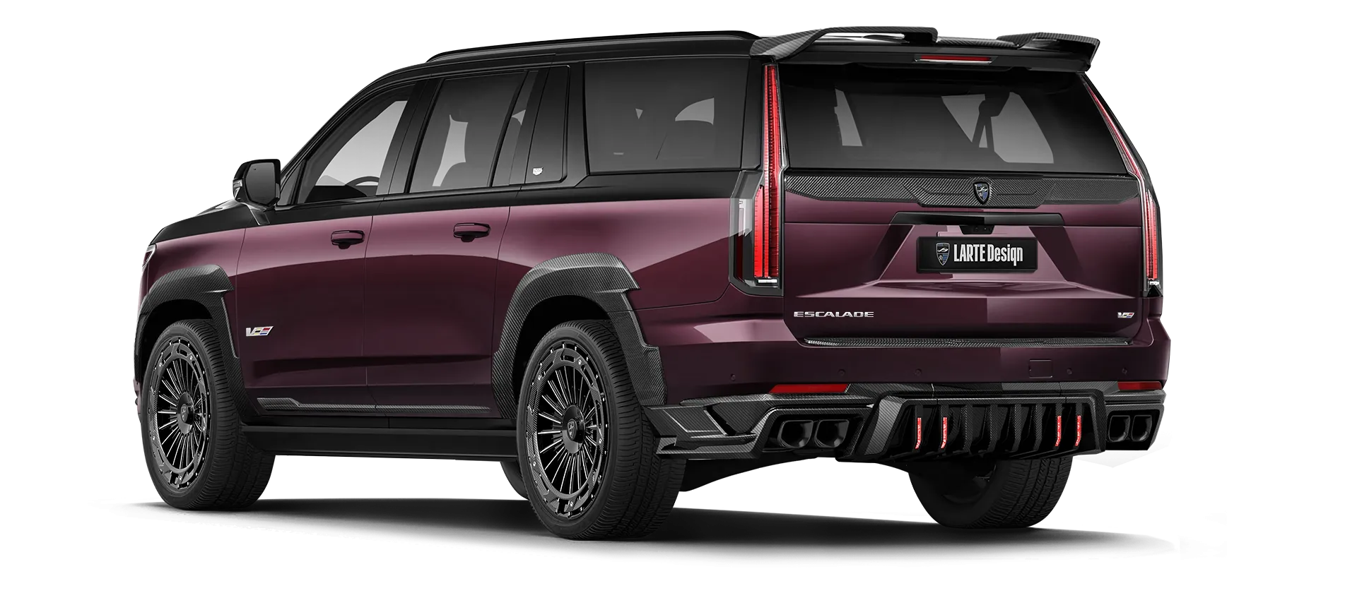 CADILLAC ESCALADE V V ESV 2024-2026 mit Karbon-Karosserie-Kit: Rückansicht in Bordo
