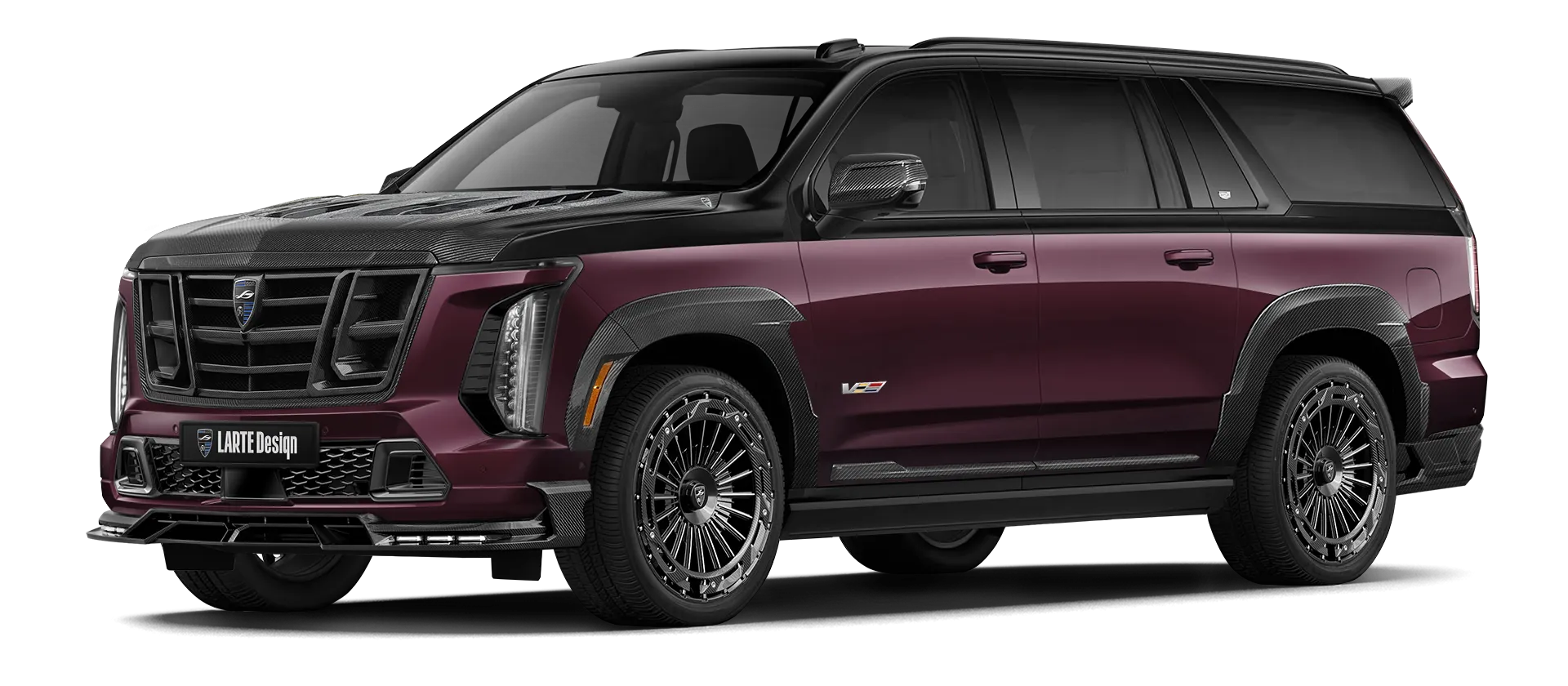 CADILLAC ESCALADE V V ESV 2024-2026 mit Karbon-Karosserie-Kit: Frontansicht in Bordo