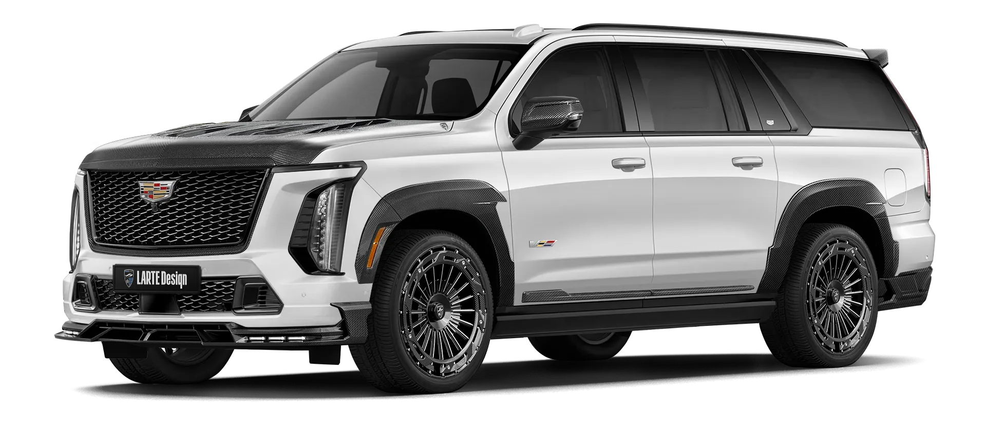 CADILLAC ESCALADE V V ESV 2024-2026 mit Karbon-Karosserie-Kit: Frontansicht in Crystal White Tricoat