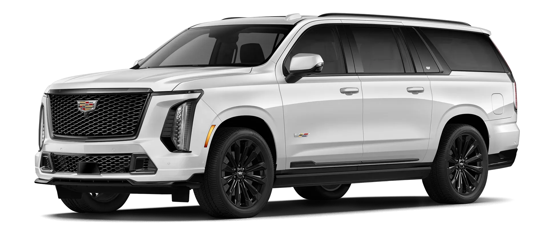 CADILLAC ESCALADE V V ESV 2024-2026 serienmäßige Frontansicht in Crystal White Tricoat Farbe