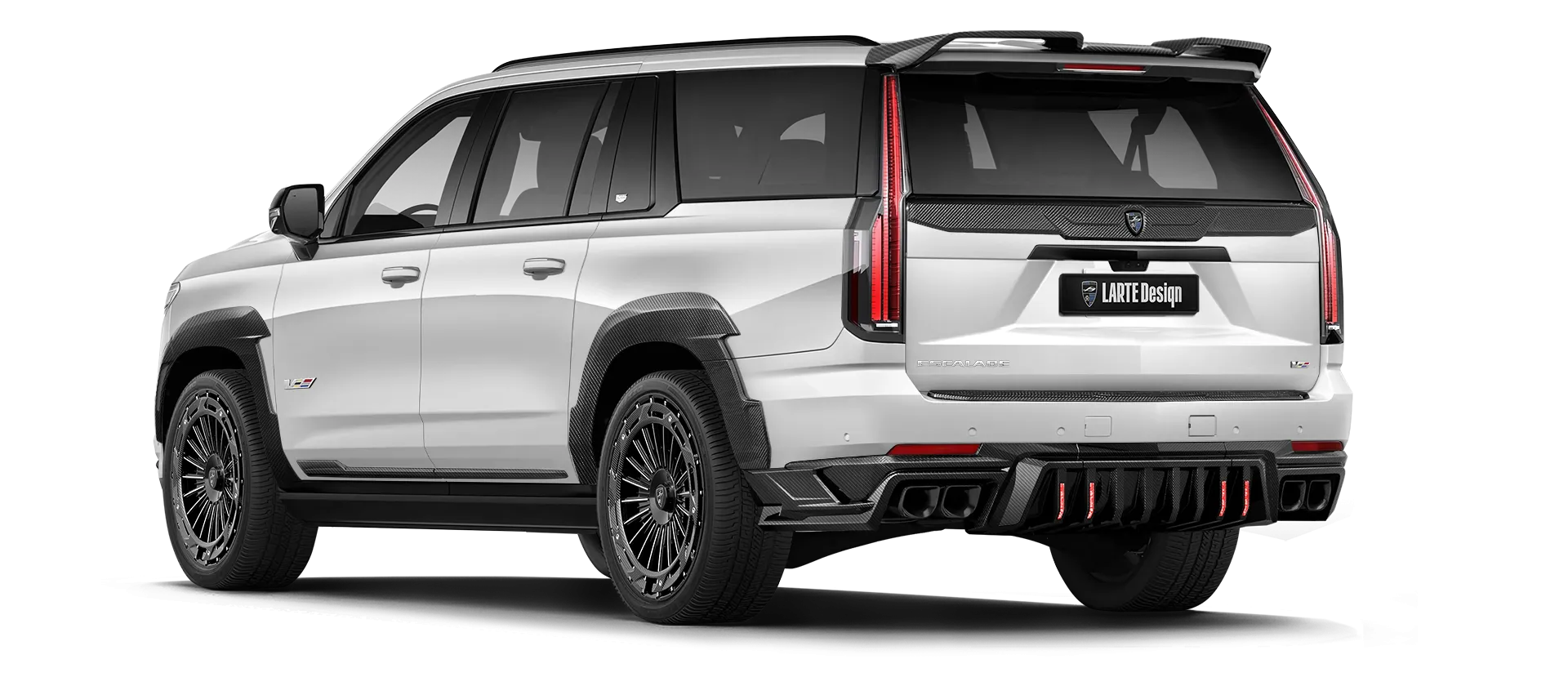 CADILLAC ESCALADE V V ESV 2024-2026 mit Karbon-Karosserie-Kit: Rückansicht in Crystal White Tricoat