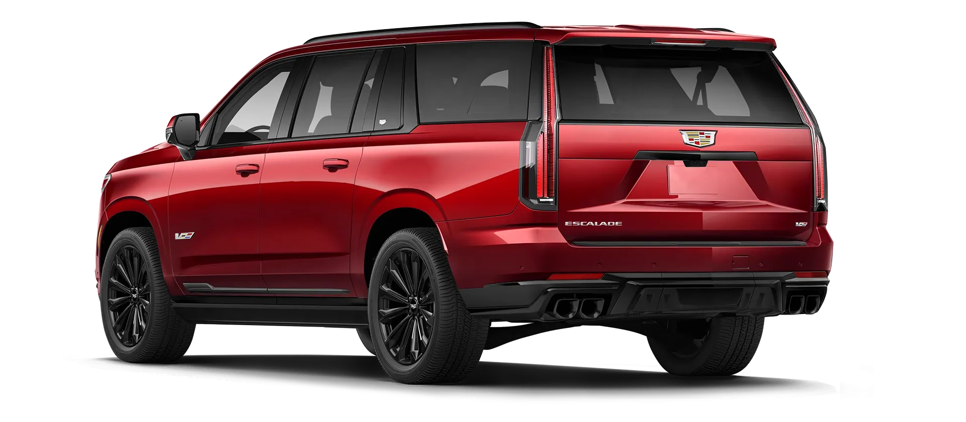 CADILLAC ESCALADE V V ESV 2024-2026 serienmäßige Rückansicht in Radiant Red Tintcoat Farbe