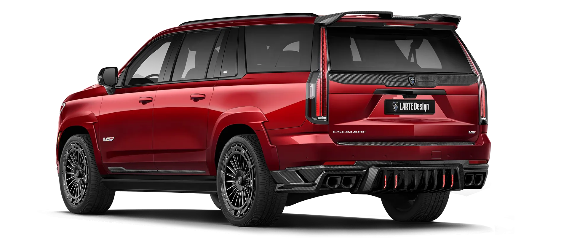 CADILLAC ESCALADE V V ESV 2024-2026 mit lackiertem Karosserie-Kit: Rückansicht in Radiant Red Tintcoat