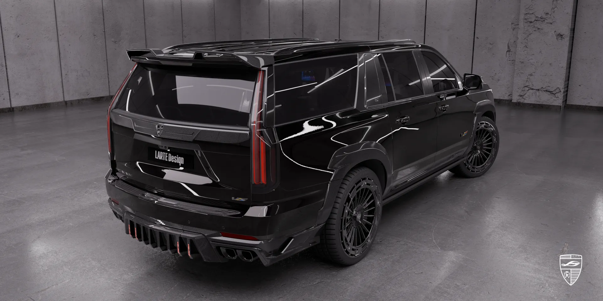 Schwarzes Cadillac Escalade‑V ESV Facelift‑Karosserieset zeigt VIP‑Exterieur‑Styling