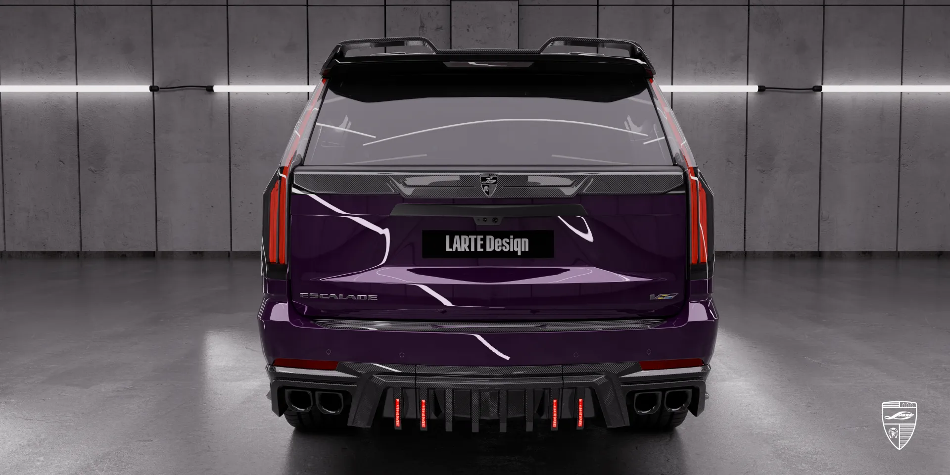 Violetter Cadillac Escalade‑V ESV Facelift aufgewertet durch LARTEs Carbon‑Karosserieset der neuen Generation