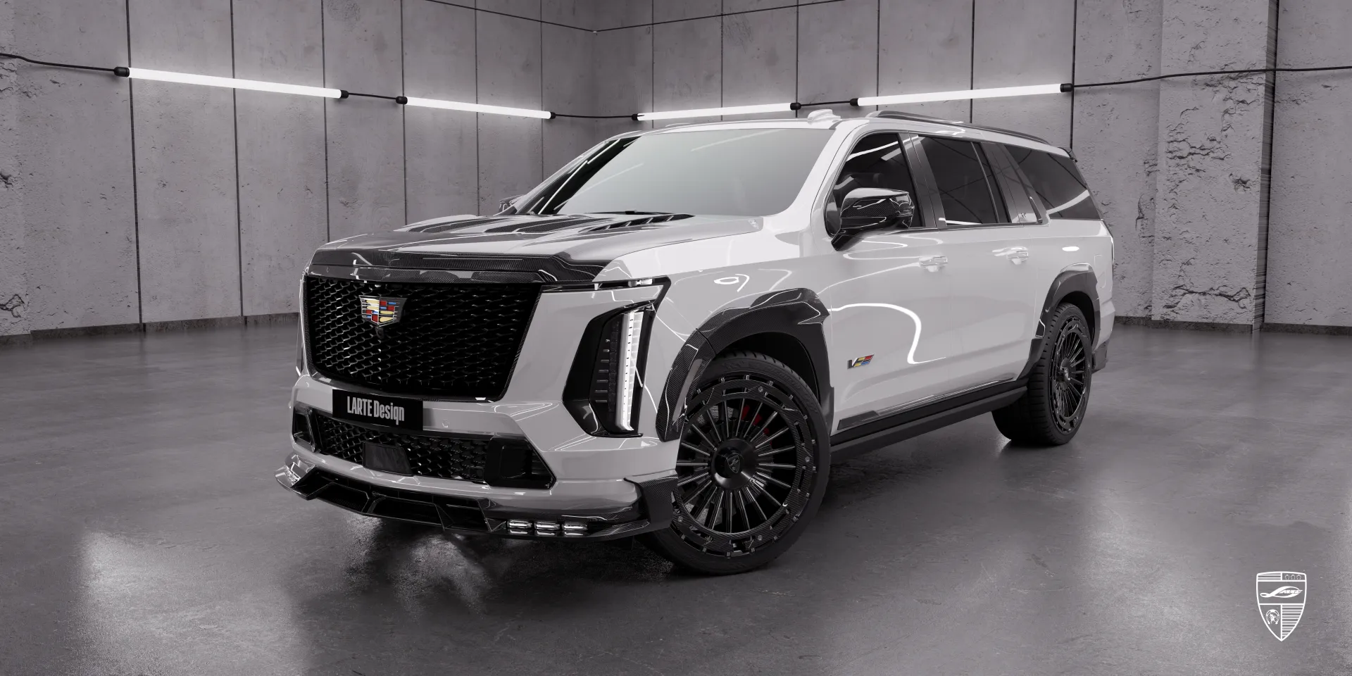 Weißes Cadillac Escalade‑V ESV Facelift‑Karosserieset verkörpert Privatfahrt‑Sophistikation