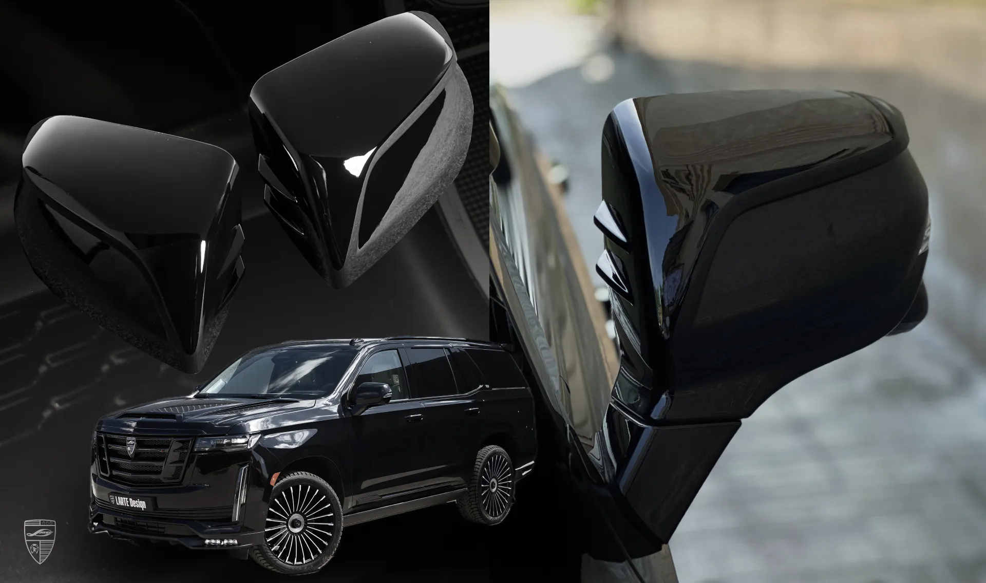 Mirror overlays for your Cadillac Escalade ESV GMT 1XX in the appearance package by LARTE Design