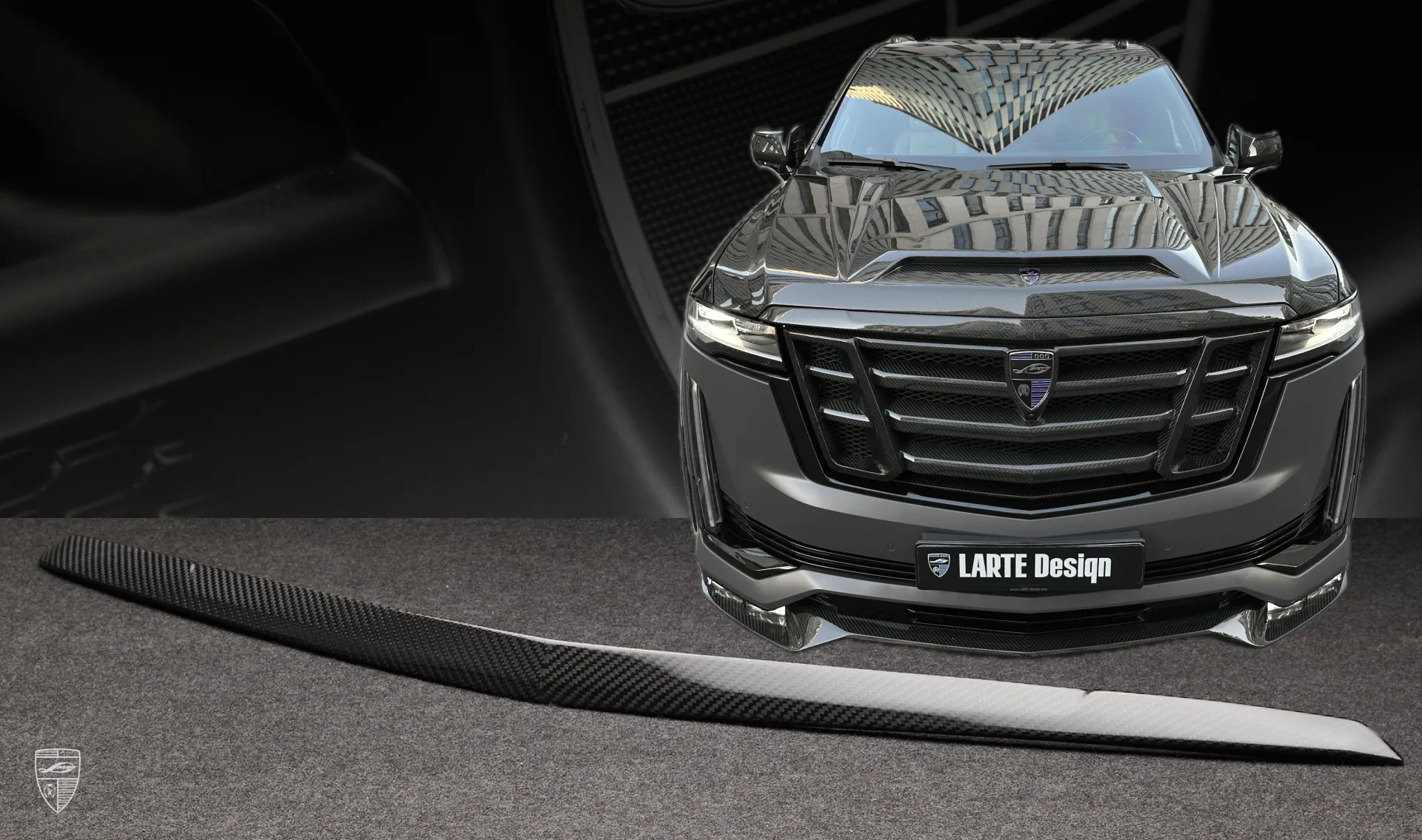 Carbon hood deflector upgrade for the family car Cadillac Escalade ESV GMT 1XX from LARTE Design