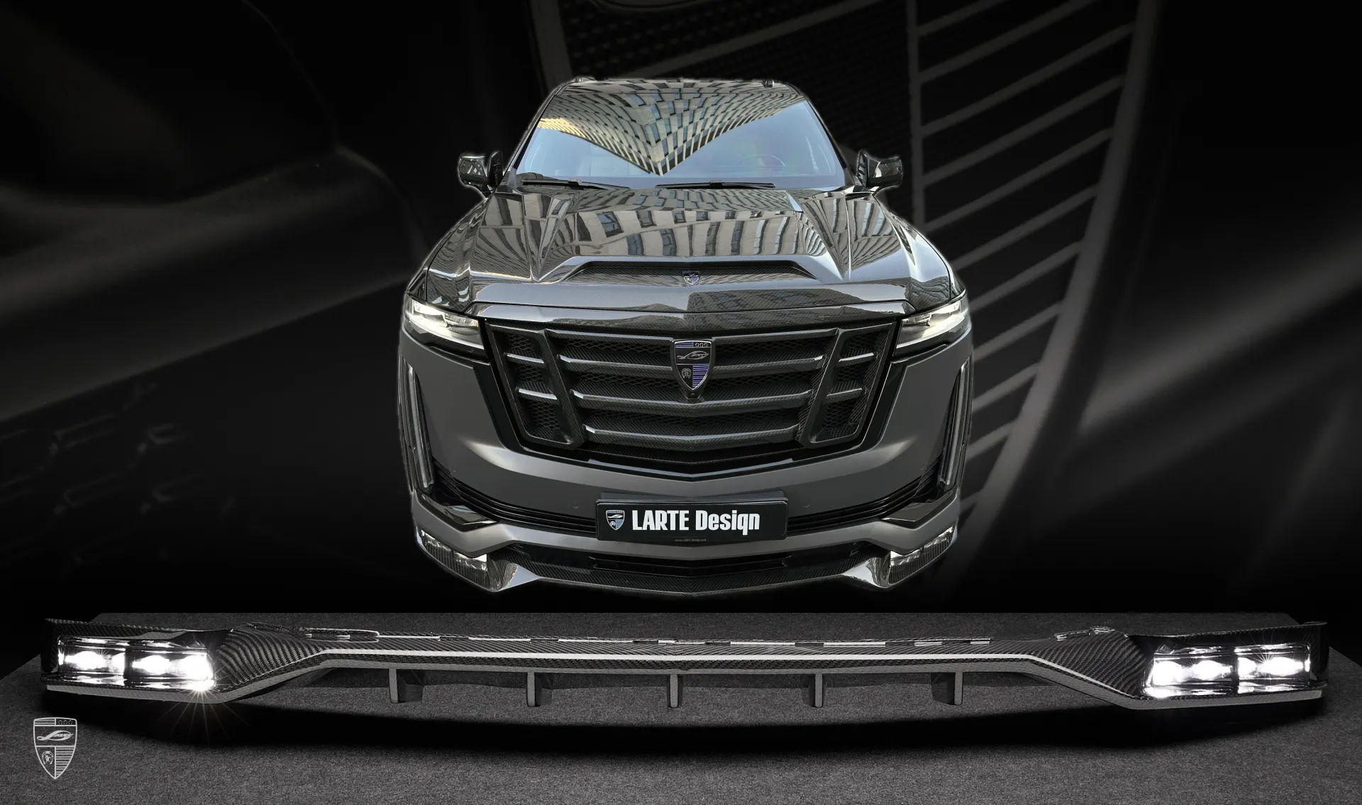 Carbon front lip for your Cadillac Escalade ESV GMT 1XX in a conversion kit from LARTE Design