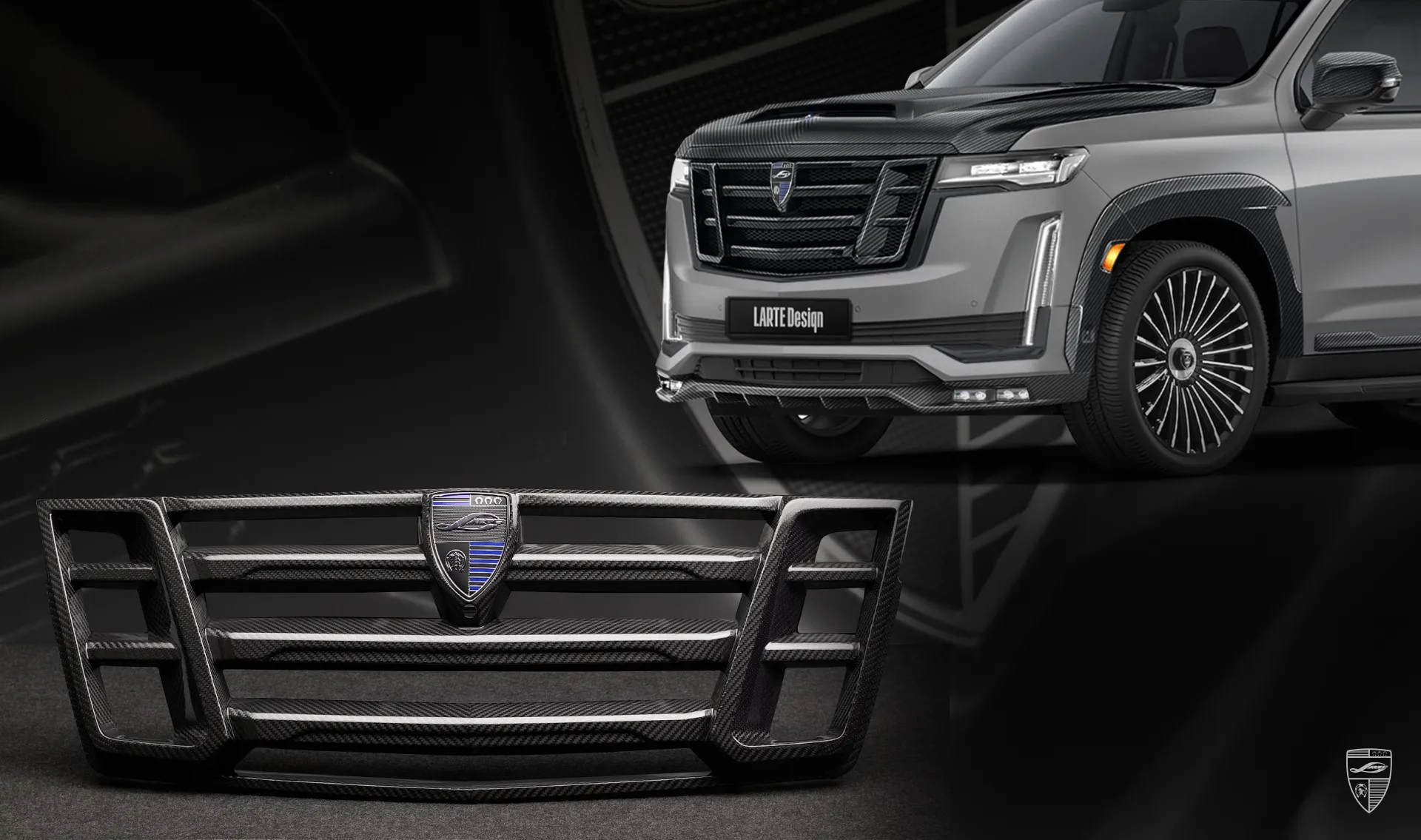 Carbonfaser-Kühlergrill-Zierleiste Upgrade für Ihren SUV Cadillac Escalade ESV GMT 1XX von LARTE Design