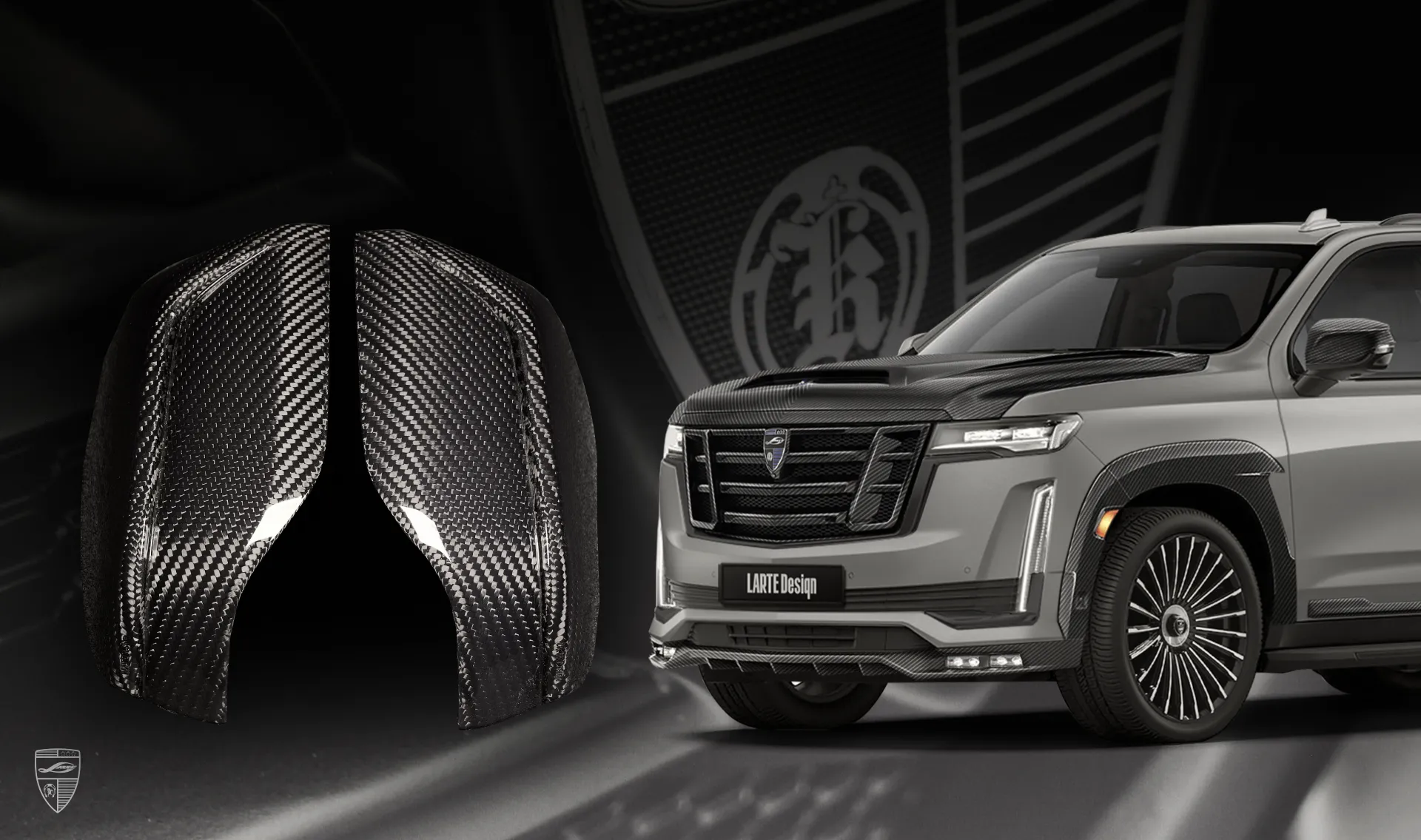 Carbon mirror caps upgrade for your SUV Cadillac Escalade ESV GMT 1XX from LARTE Design