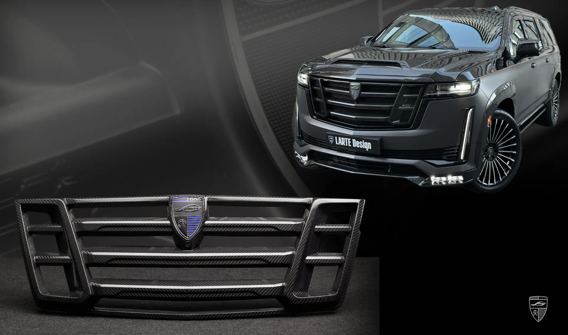 Carbon grille trim upgrade for your SUV Cadillac Escalade ESV GMT 1XX from LARTE Design