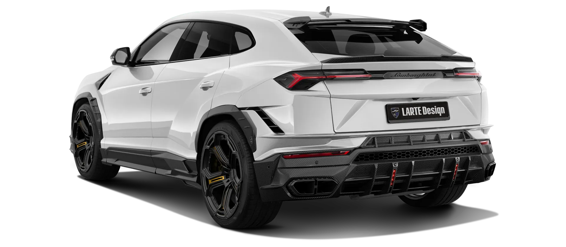 Lamborghini URUS S / Performantemit Karbon-Rückansicht in Bianco Icarus Lamborghini URUS S / Performante mit Karbon-Karosserie-Kit: Rückansicht in Bianco Icarus