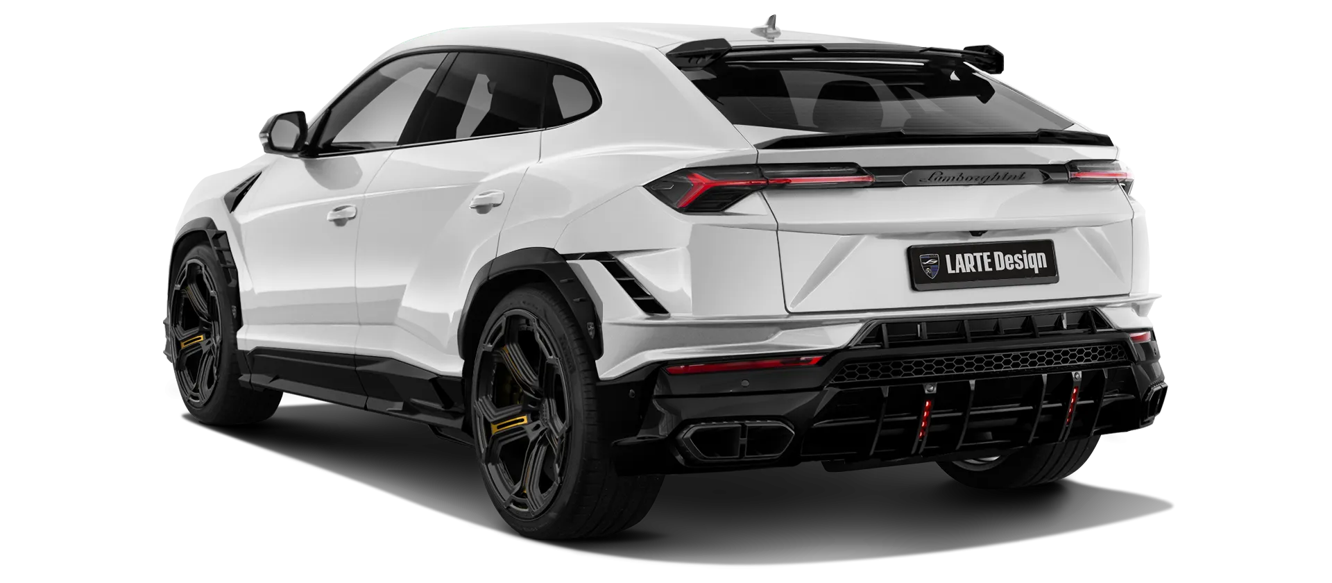 Lamborghini URUS S / Performante mit lackierte Rückansicht in Bianco Icarus Lamborghini URUS S / Performante mit lackiertem Karosserie-Kit: Rückansicht in Bianco Icarus