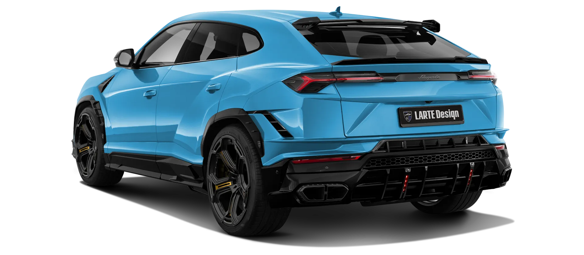 Lamborghini URUS S / Performante with painted body kit: rear view shown in Blu Cepheus