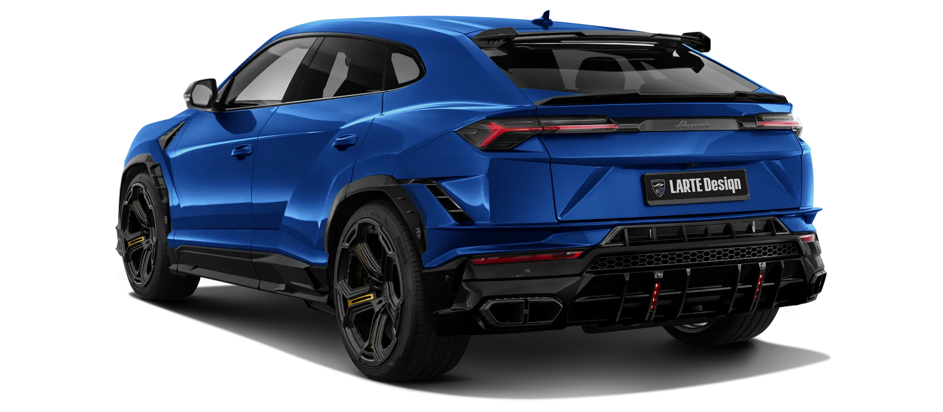 Lamborghini URUS S / Performante with painted body kit: rear view shown in Blu Nethus