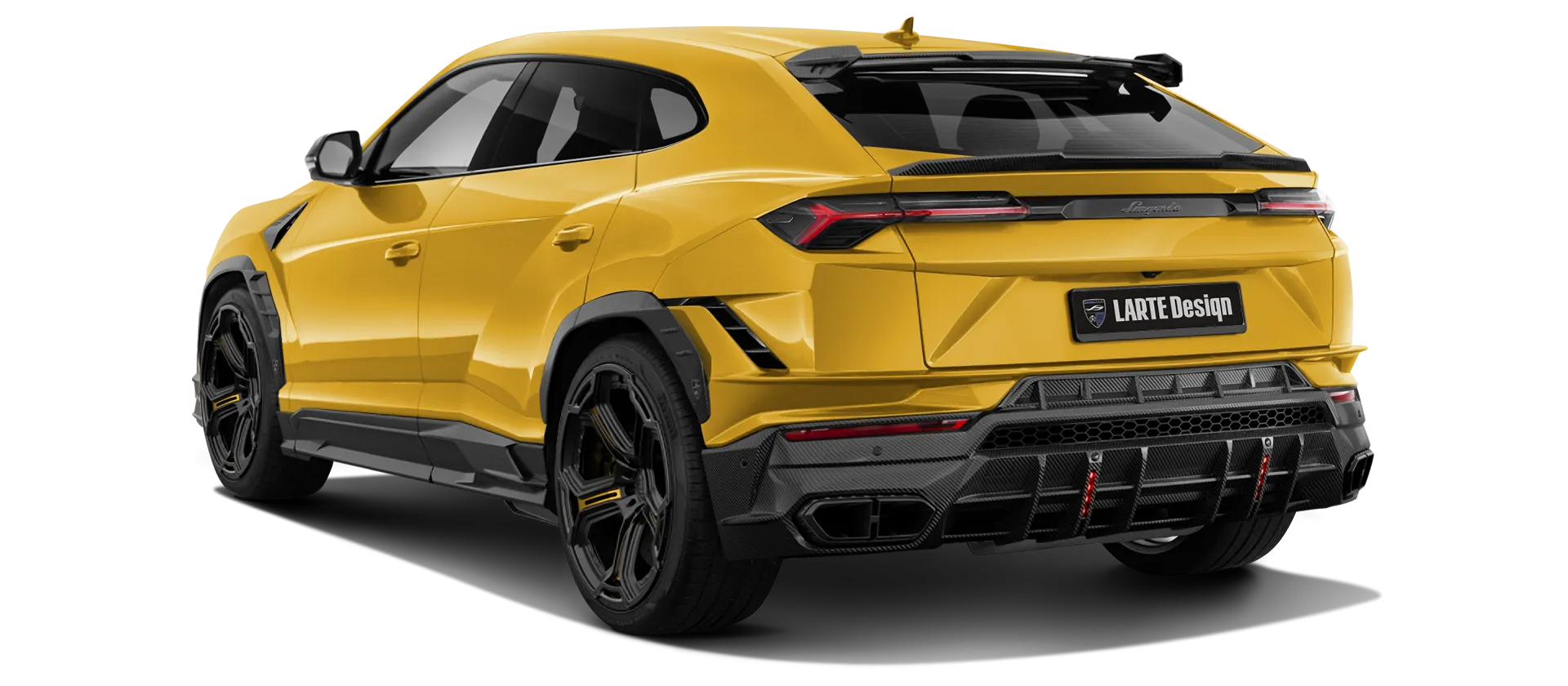 Lamborghini URUS S / Performante with carbon body kit: back view shown in Giallo Inti