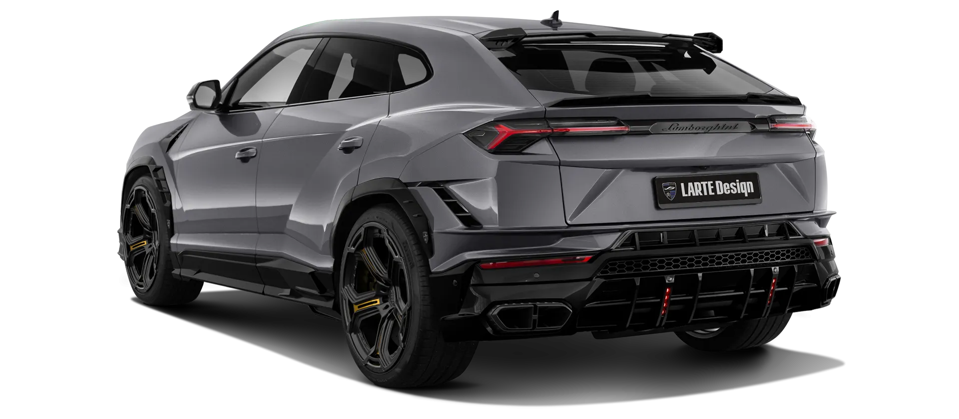 Lamborghini URUS S / Performante mit lackierte Rückansicht in Grigio Keres Lamborghini URUS S / Performante mit lackiertem Karosserie-Kit: Rückansicht in Grigio Keres