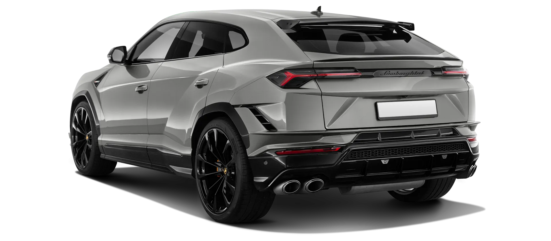 Lamborghini URUS S / Performante mit lackierte Rückansicht in Grigio Nimbus Lamborghini URUS S / Performante mit lackiertem Karosserie-Kit: Rückansicht in Grigio Nimbus