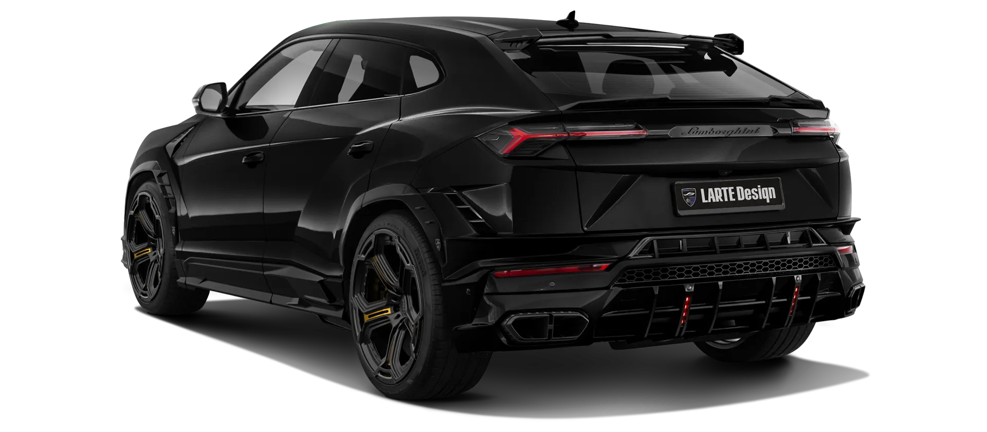 Lamborghini URUS S / Performante mit lackierte Rückansicht in Nero Helene Lamborghini URUS S / Performante mit lackiertem Karosserie-Kit: Rückansicht in Nero Helene