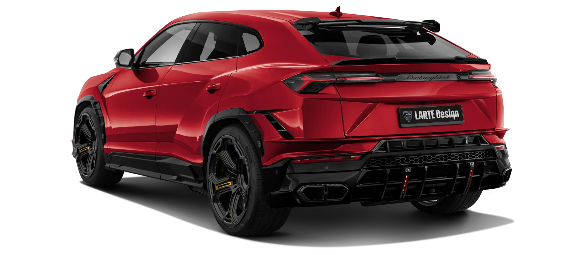 Lamborghini URUS S / Performante mit lackierte Rückansicht in Rosso Anteros Lamborghini URUS S / Performante mit lackiertem Karosserie-Kit: Rückansicht in Rosso Anteros