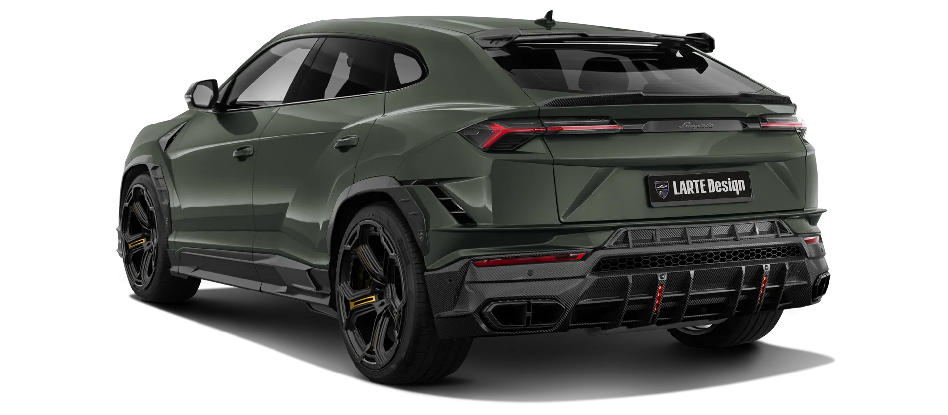 Lamborghini URUS S / Performante with carbon body kit: back view shown in Verde Ermes