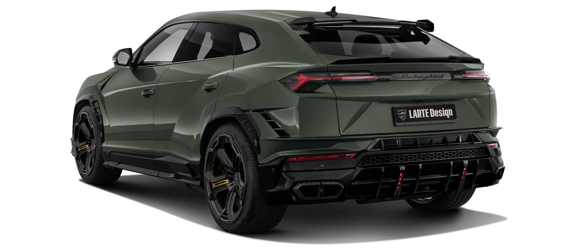 Lamborghini URUS S / Performante mit lackierte Rückansicht in Verde Ermes Lamborghini URUS S / Performante mit lackiertem Karosserie-Kit: Rückansicht in Verde Ermes