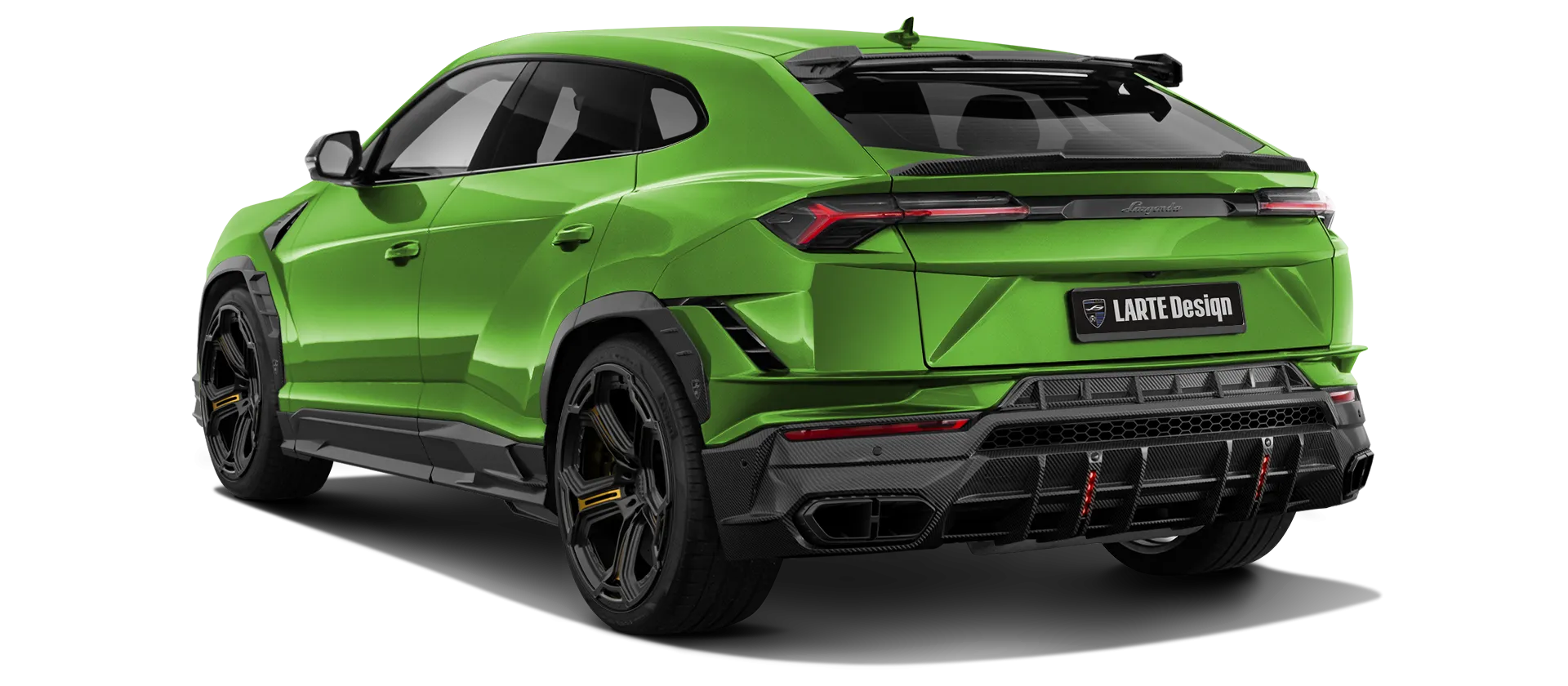 Lamborghini URUS S / Performante with carbon body kit: back view shown in Verde Mantis