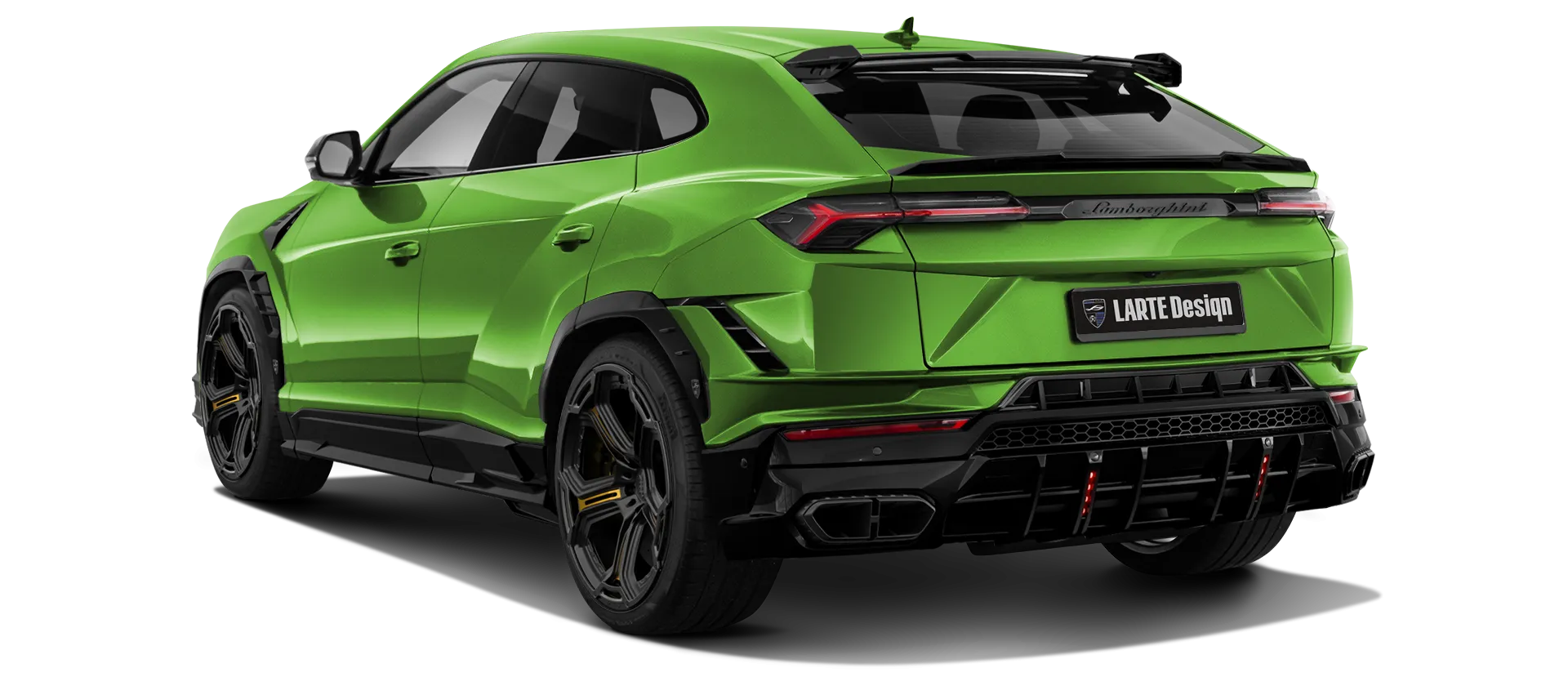 Lamborghini URUS S / Performante mit lackierte Rückansicht in Verde Mantis Lamborghini URUS S / Performante mit lackiertem Karosserie-Kit: Rückansicht in Verde Mantis