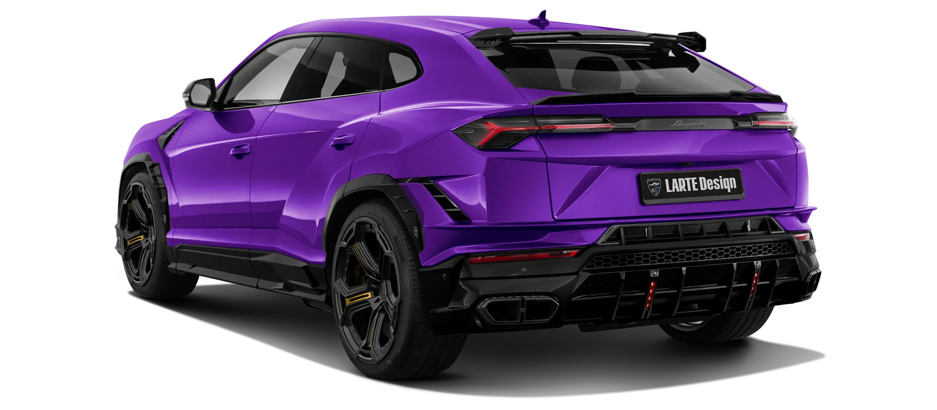 Lamborghini URUS S / Performante with painted body kit: rear view shown in Viola Mithras