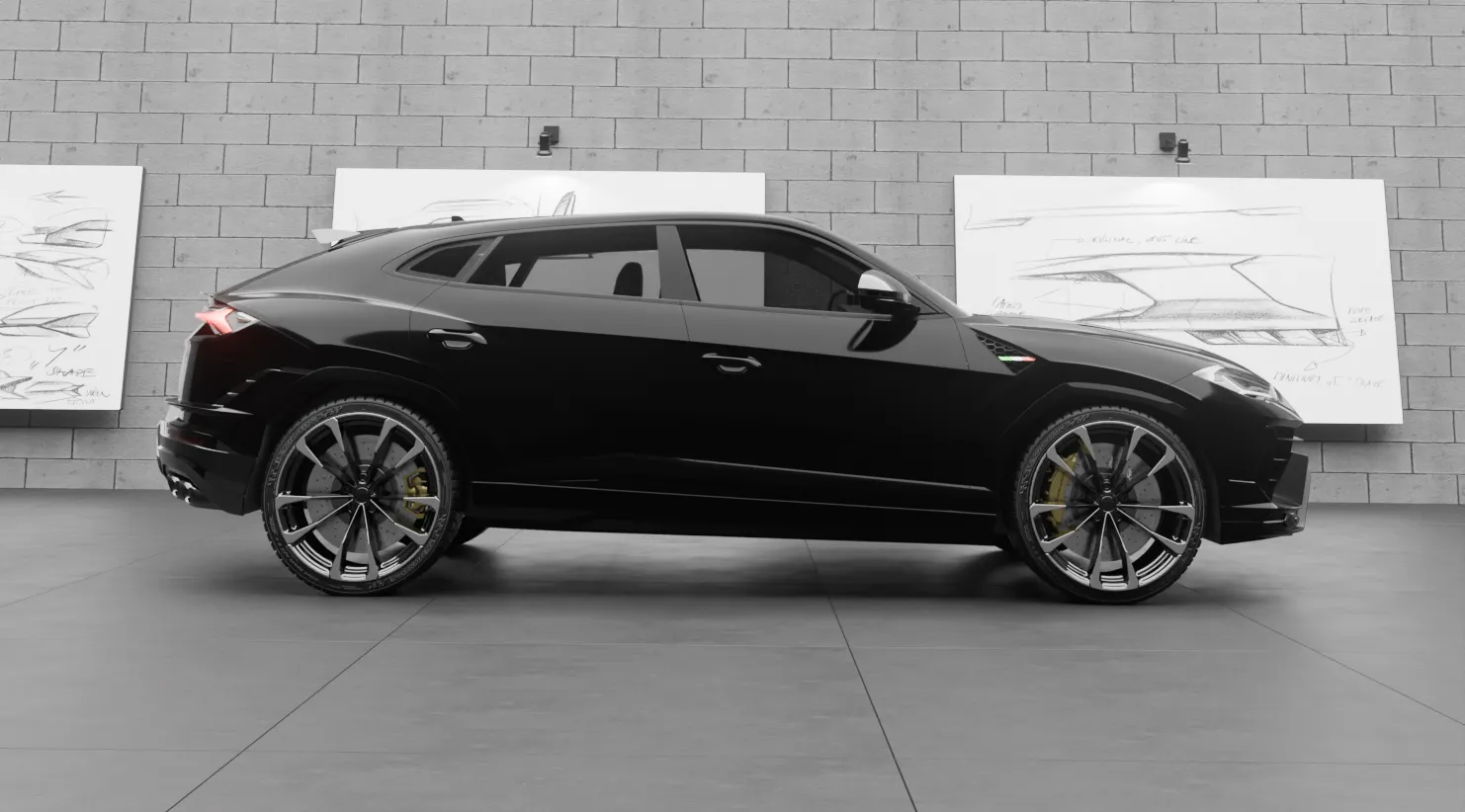 Schrägansicht von vorne auf einen Lamborghini URUS S / Performante mit Karosserie-Kit für ein individuelles Erscheinungsbild