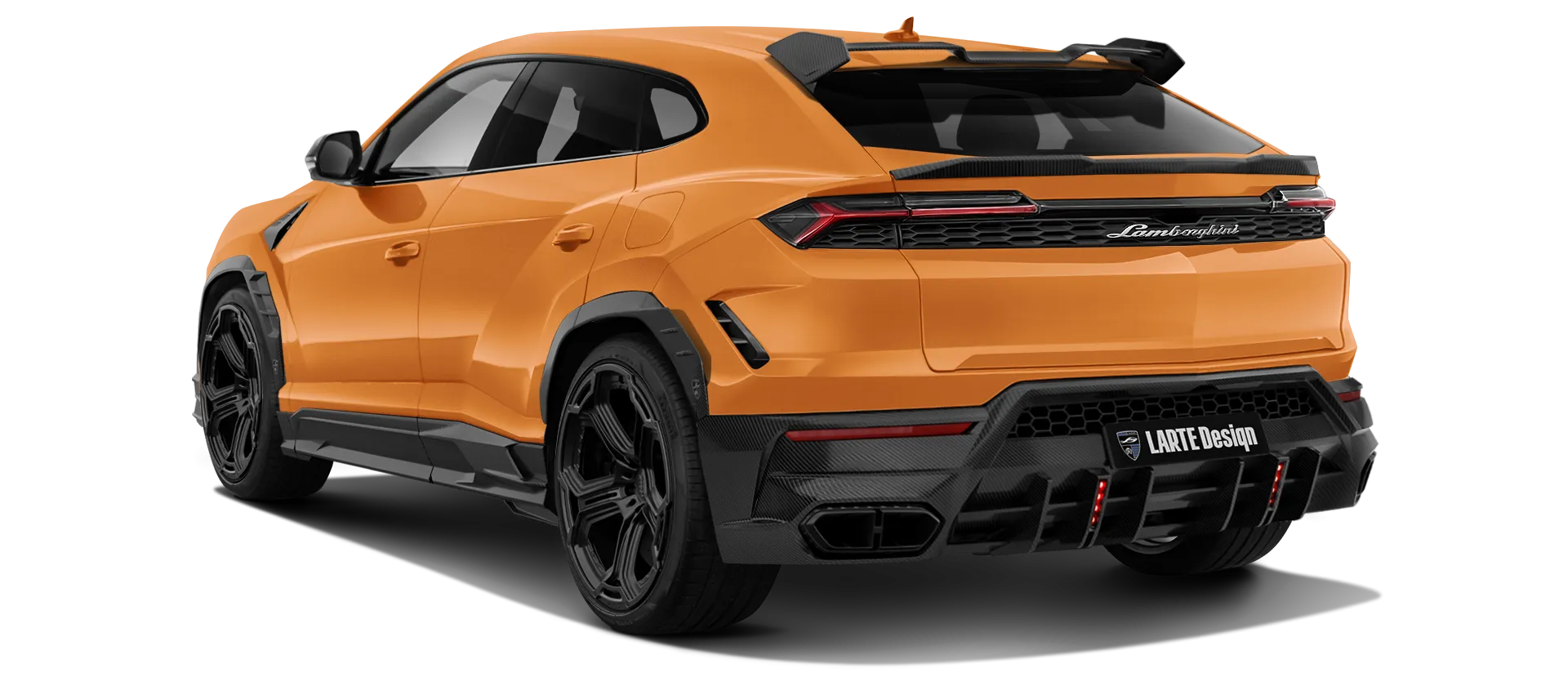 Lamborghini URUS SE with carbon body kit: back view shown in Aracio Argos