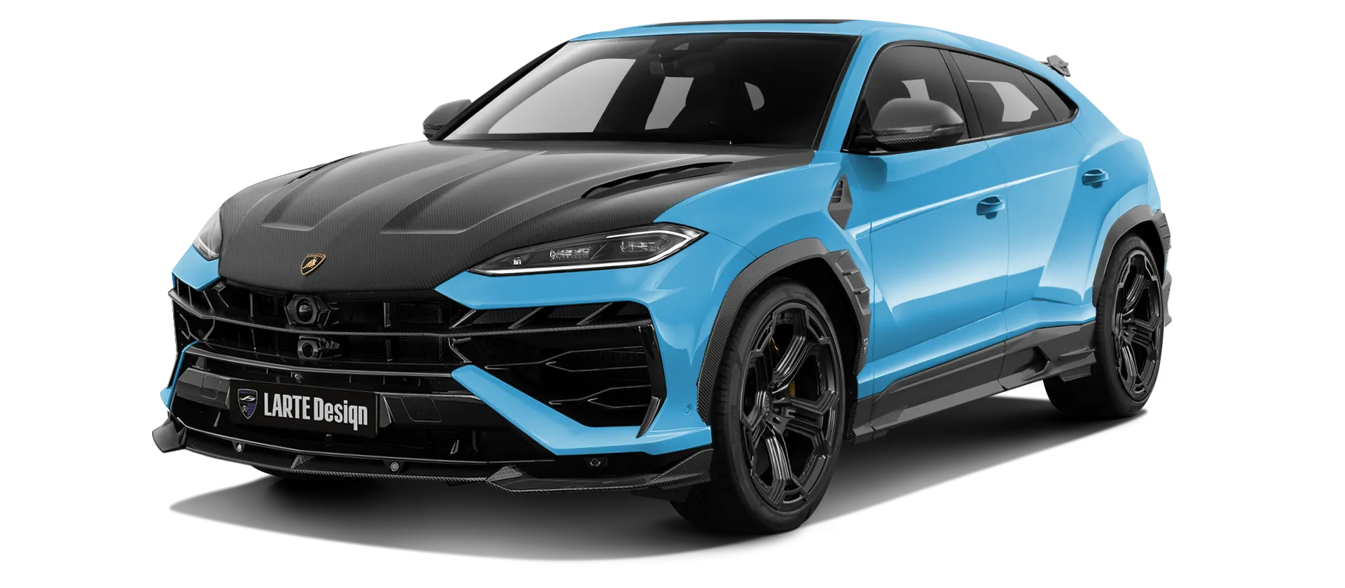 Lamborghini URUS SE with carbon body kit: front view shown in Blu Cepheus